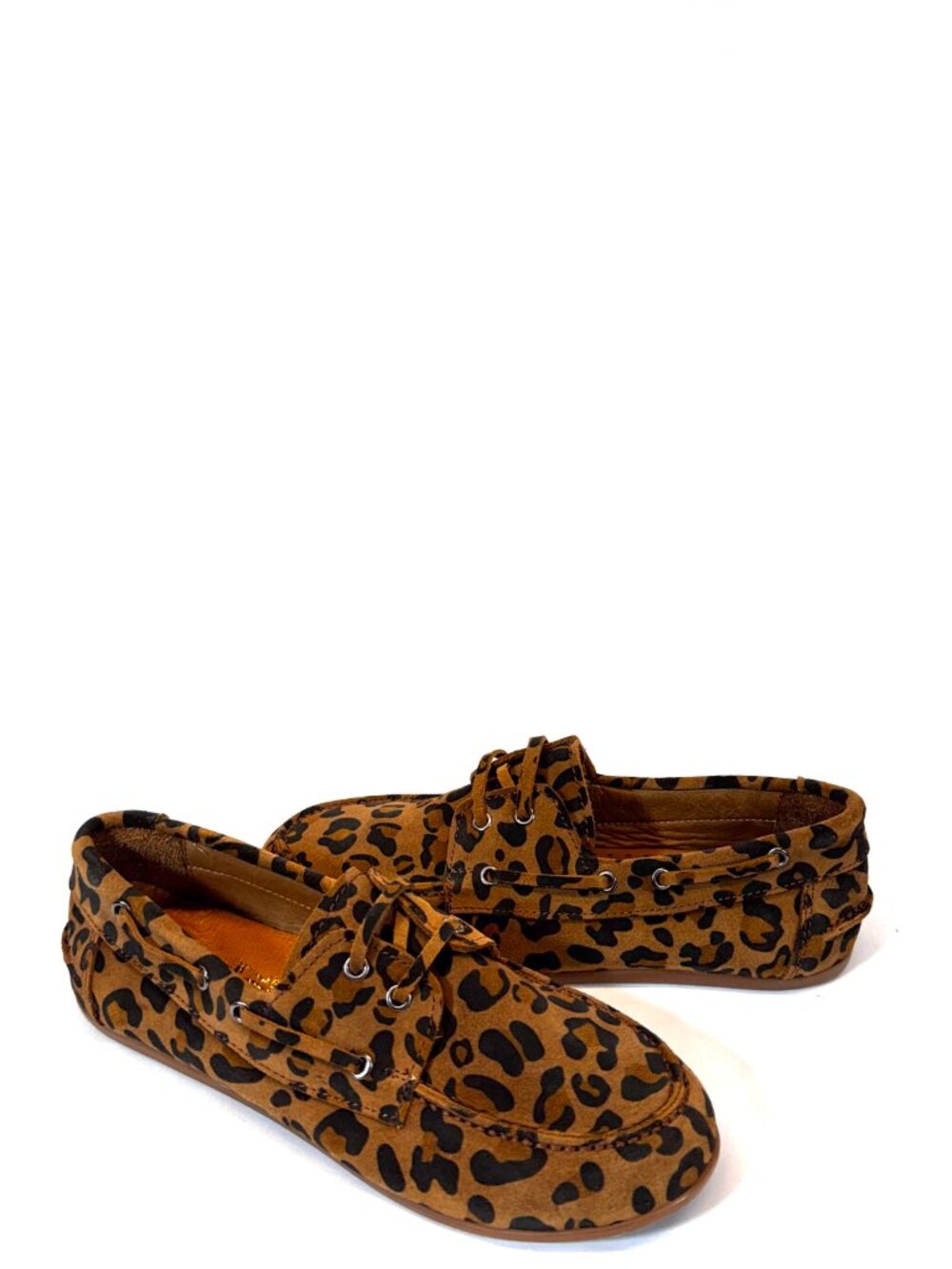 MIZ MOOZ WOMEN'S SUEDE MOCCASINS FLATS BRANDY / LEOPARD 37EU / 7US # T-255